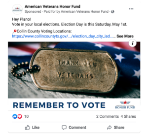 facebook ads to get out the vote - American Veterans Honor Fund